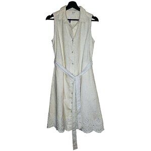NWT OLD NAVY Cream Linen-Blend Sleeveless Tie-Belt Midi Shirt Dress Size Medium